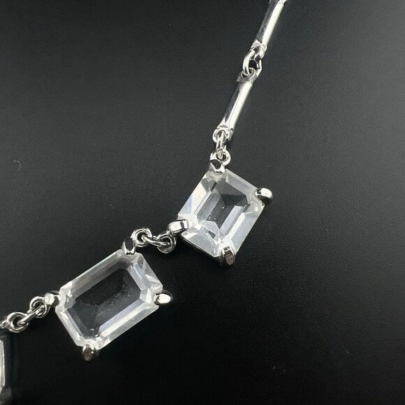 Swarovski Necklace Swan Signed Clear Crystal Emerald Cut Cocktail Rhodium Plated - Picture 5 of 13